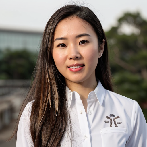 AI headshot of woman in white dress shirt