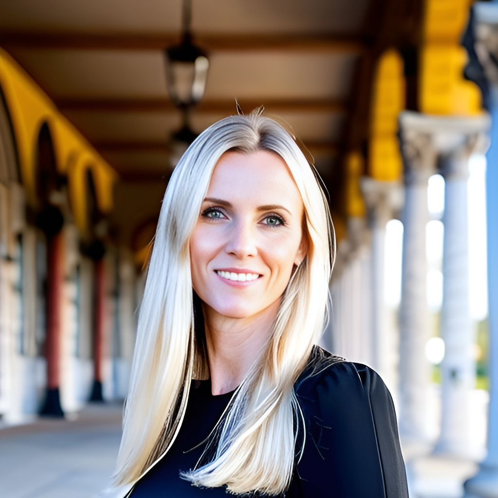 Headshot of woman in front of log cabin