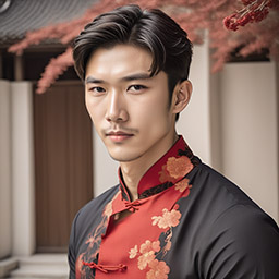 Man celebrating Lunar New Year in qipao