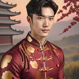 Man celebrating Lunar New Year in qipao