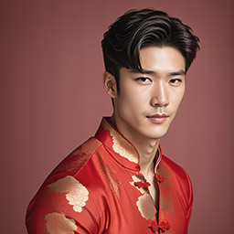 Man celebrating Lunar New Year in qipao